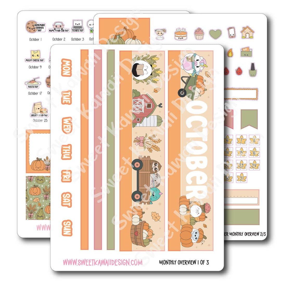 October (NON HALLOWEEN) 2026 Monthly Overview Stickers (Vert/Horiz)