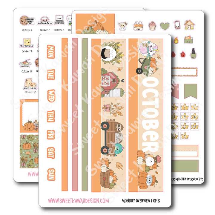 October (NON HALLOWEEN) 2026 Monthly Overview Stickers (Vert/Horiz)