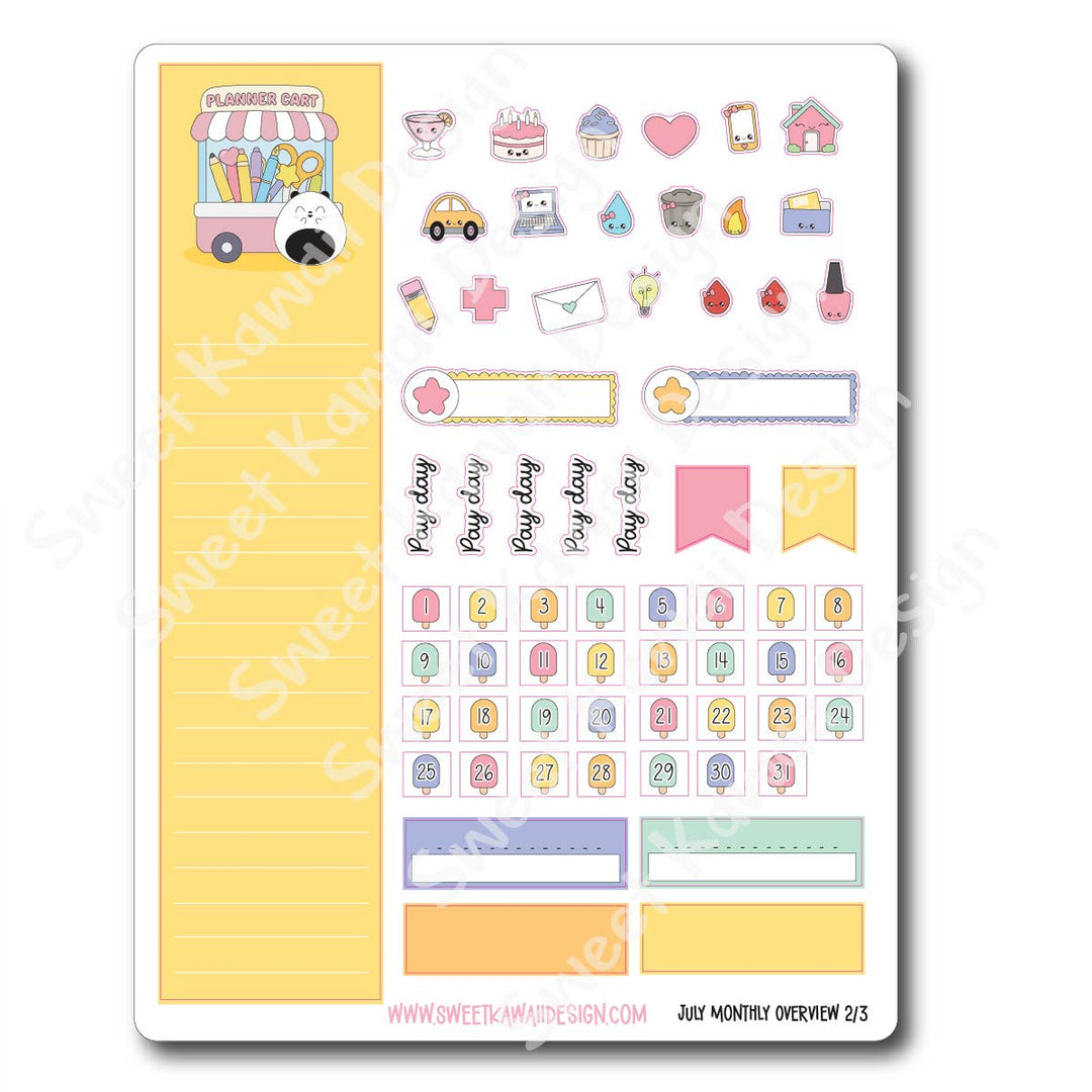 July 2026 Monthly Overview Stickers (Vert/Horiz)