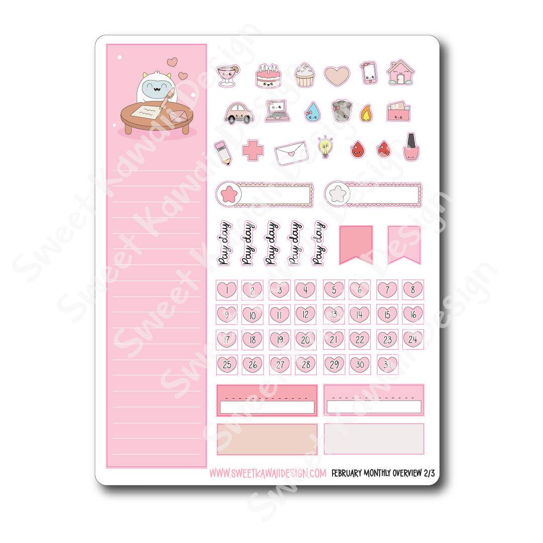 February 2026 Monthly Overview Stickers (Vert/Horiz)