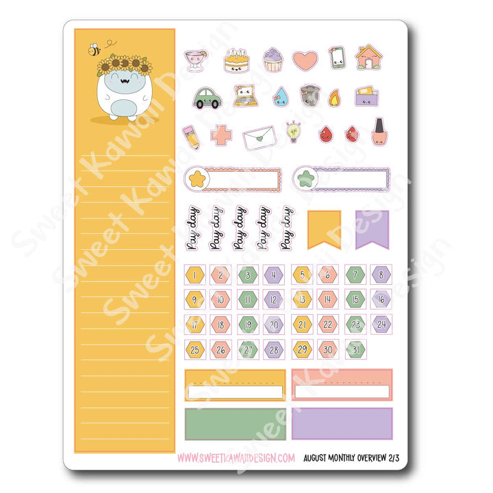 August 2026 Monthly Overview Stickers (Vert/Horiz)