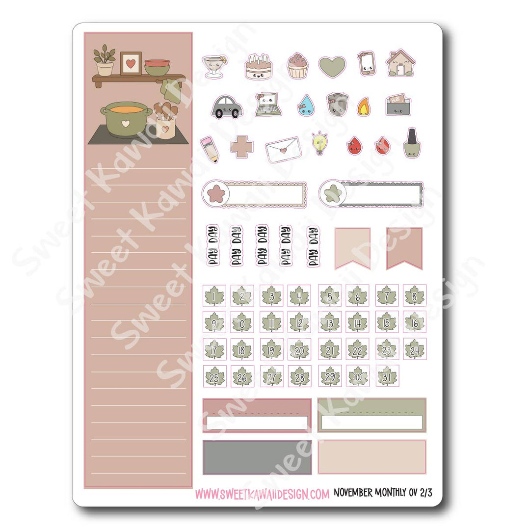 November 2026 Monthly Overview Stickers (Vert/Horiz)