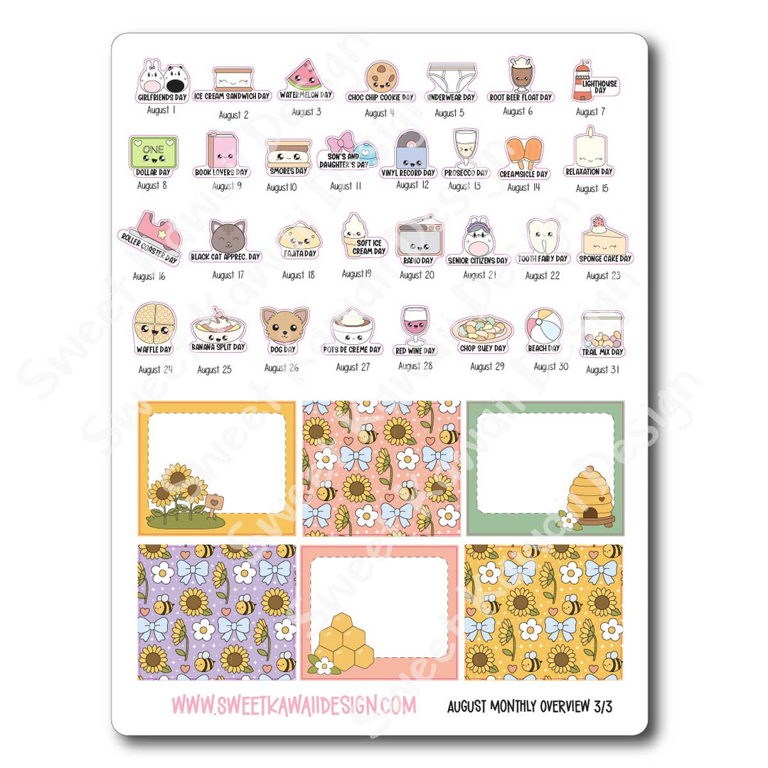 August 2026 Monthly Overview Stickers (Vert/Horiz)