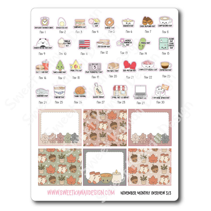 November 2026 Monthly Overview Stickers (Vert/Horiz)