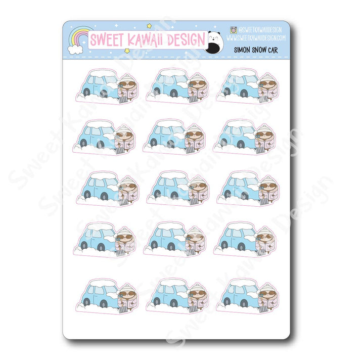 Kawaii Simon Stickers - Snow Car