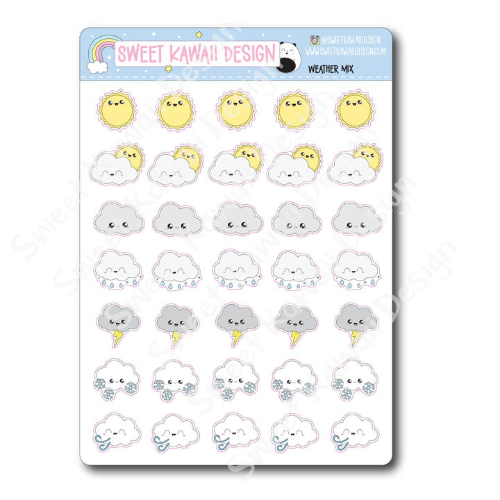 Kawaii Weather Stickers - Choose your sheet!