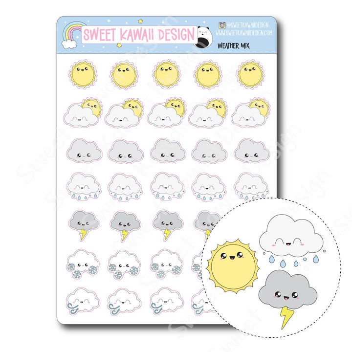 Kawaii Weather Stickers - Choose your sheet!