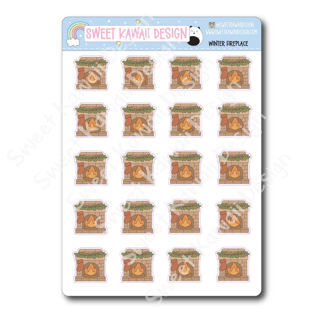 Kawaii Winter Fireplace Stickers