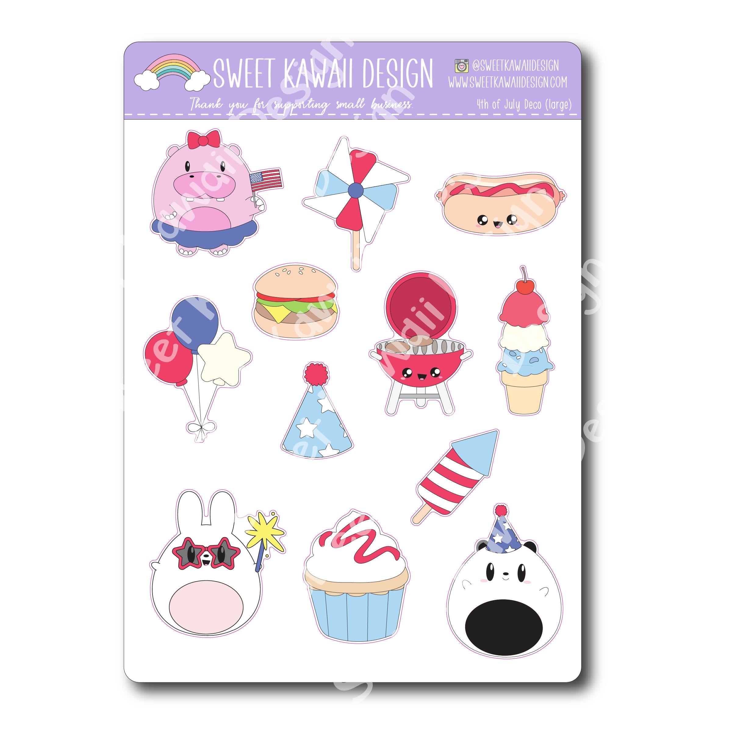 Kawaii 4th of July Deco (Large) Stickers