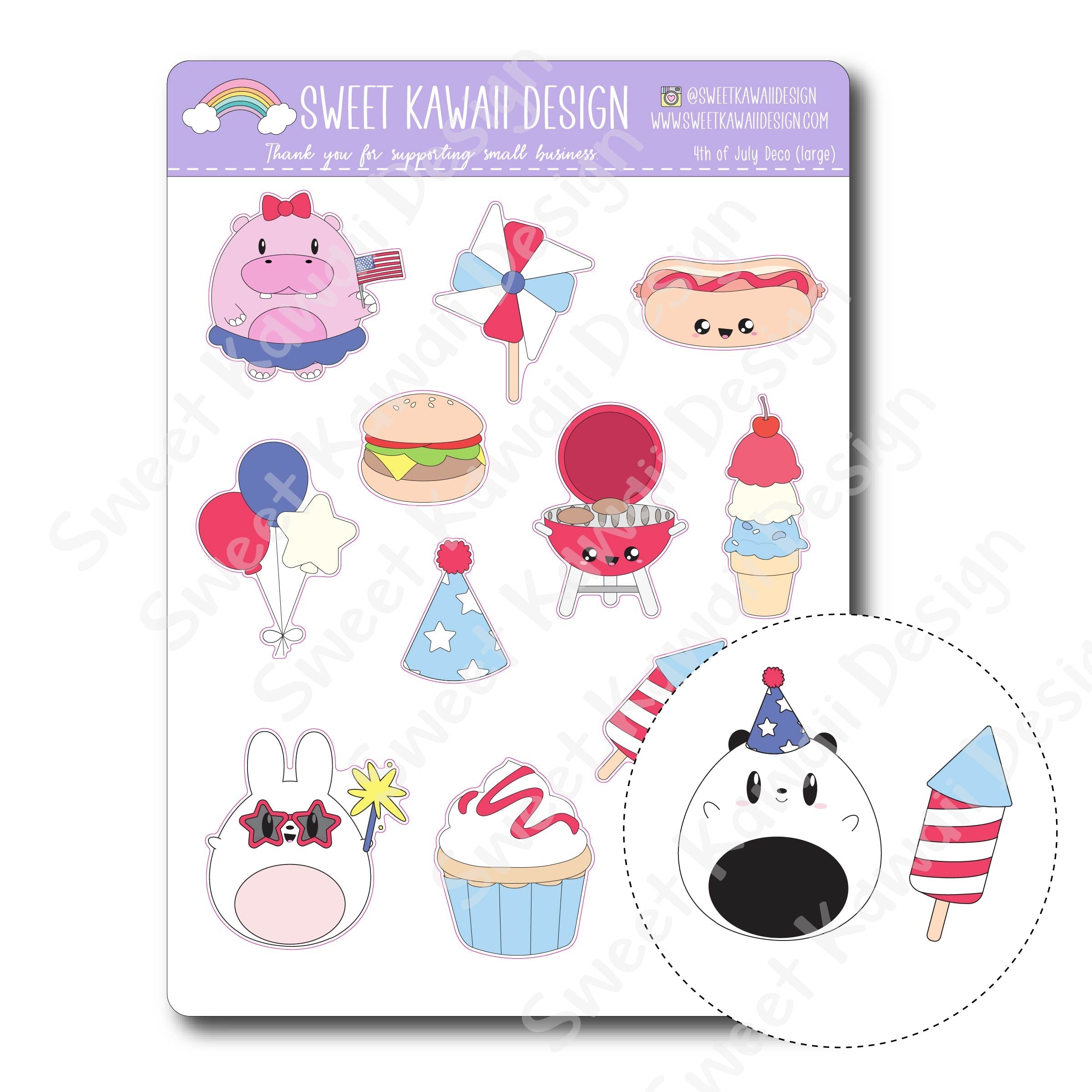 Kawaii 4th of July Deco (Large) Stickers