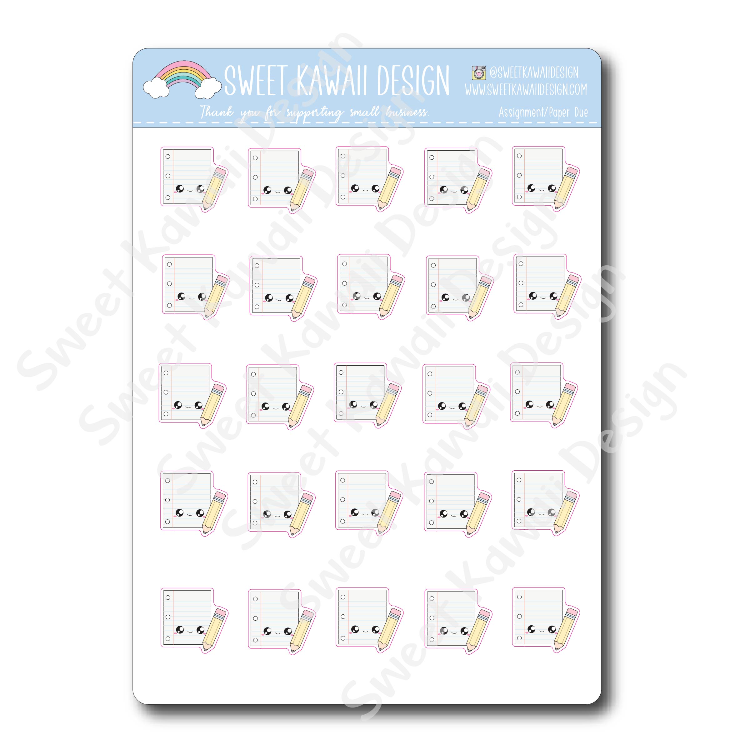 Kawaii Assignment/Paper Due Stickers (paper/pencil)