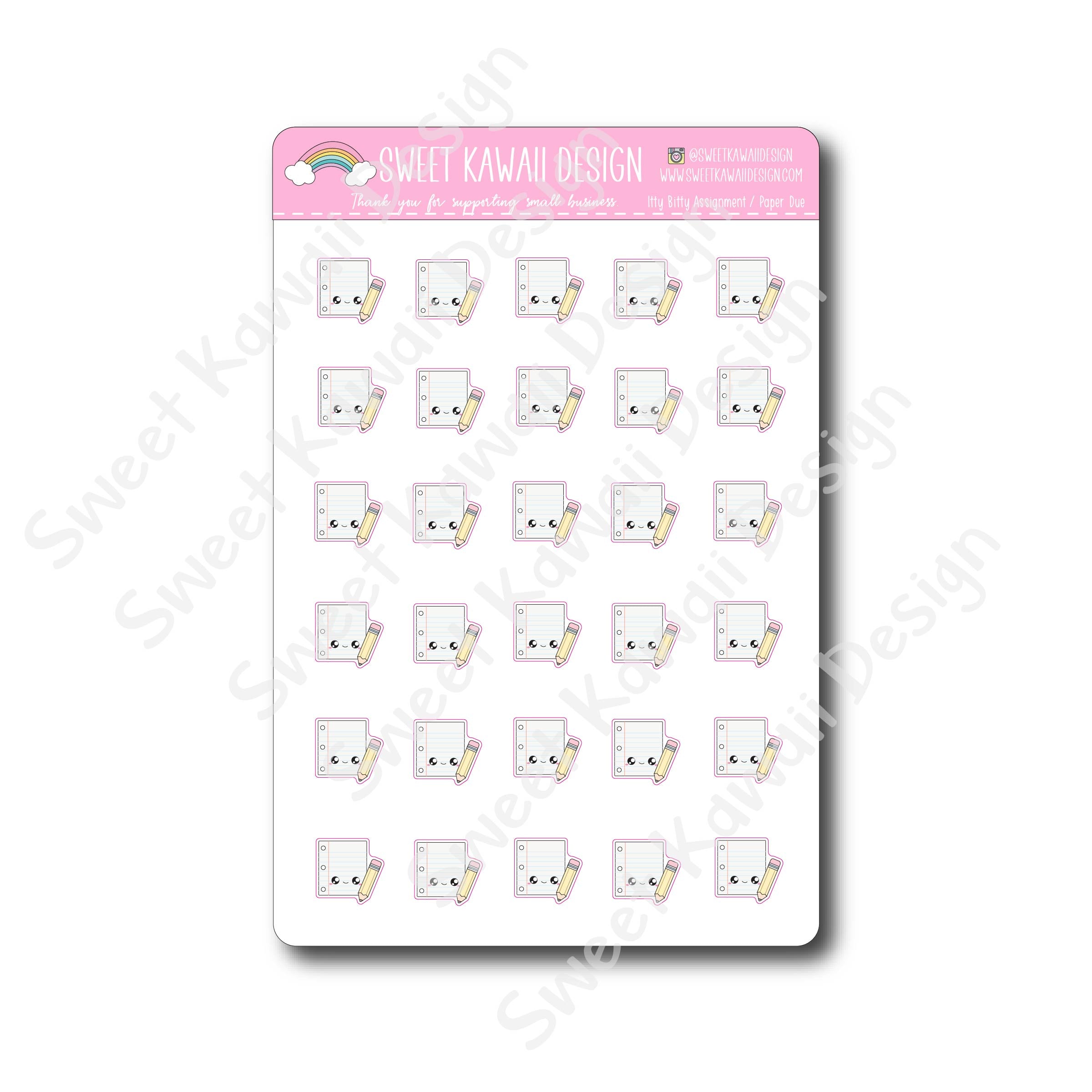 Kawaii Assignment/Paper Due Stickers (paper/pencil)