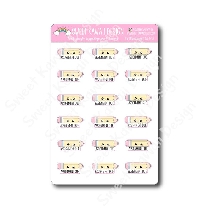 Kawaii Assignment Due Pencil Stickers