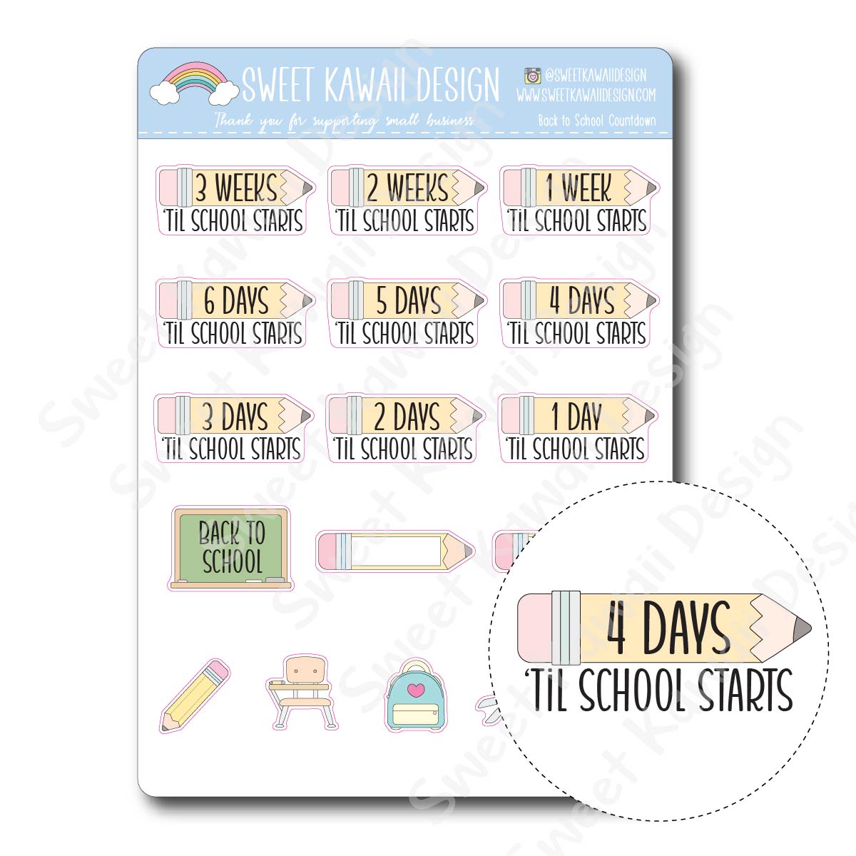 Kawaii Back to School Countdown Stickers