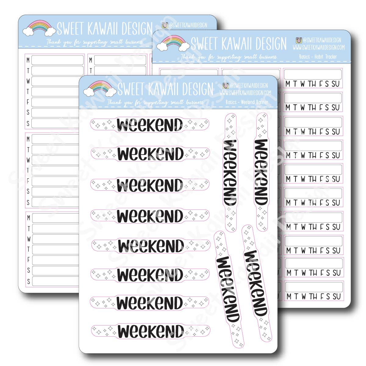 Days of the Week Stickers - Hollow Serif – Sweet Kawaii Design