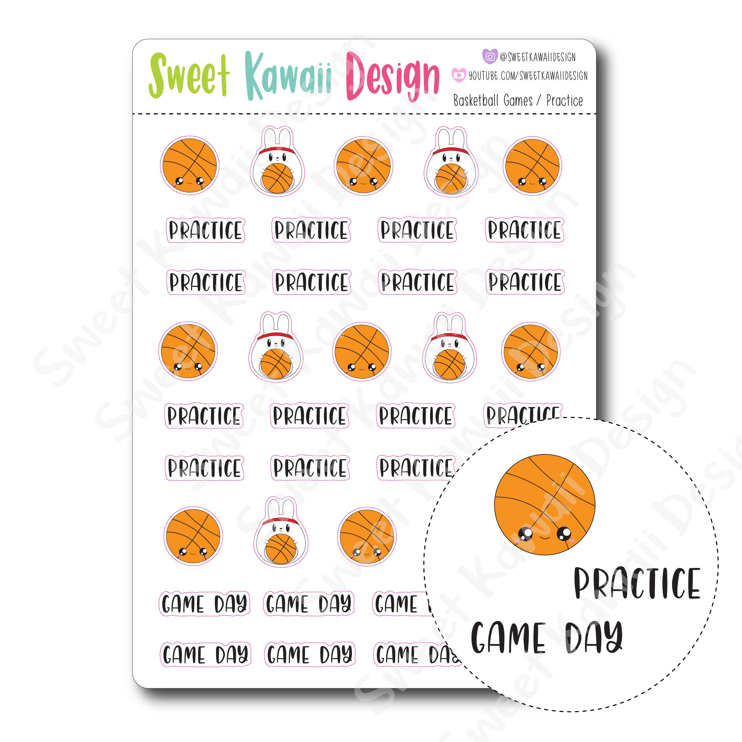 Kawaii Basketball Stickers - Games/Practice