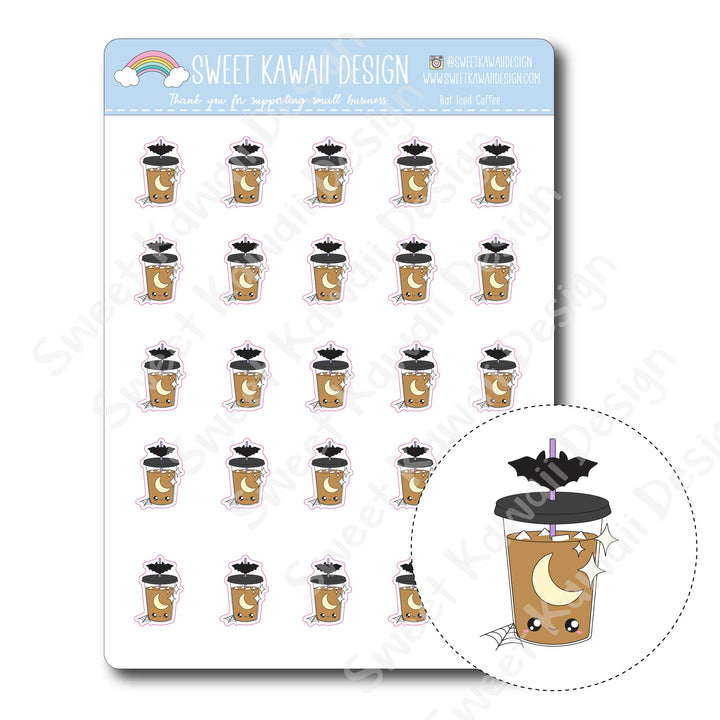 Kawaii Iced Bat Coffee Stickers