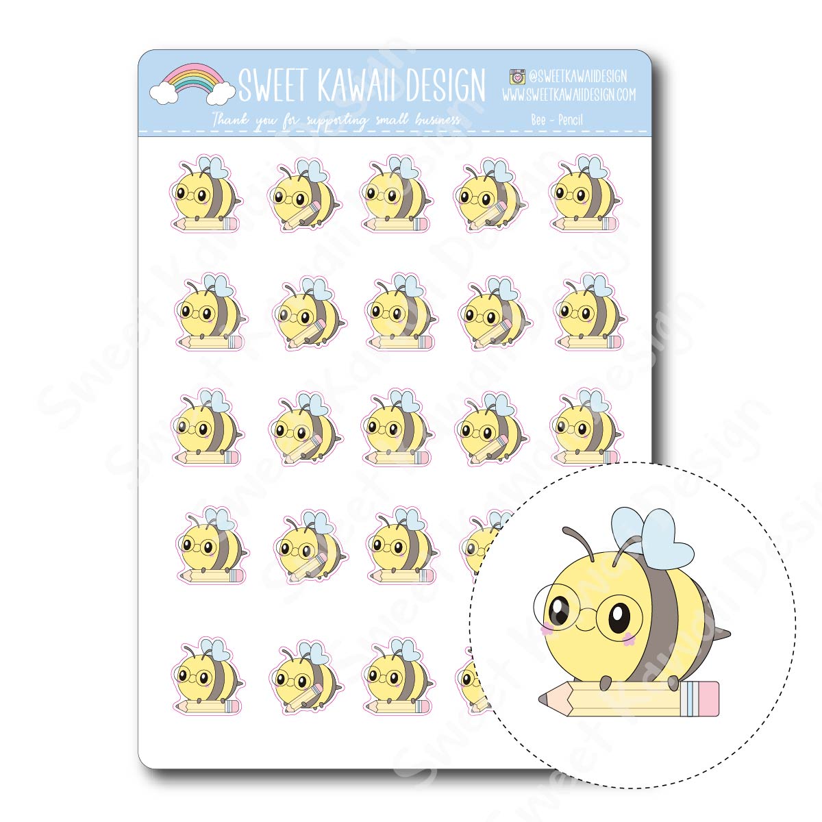 Kawaii Bee Stickers - Pencil
