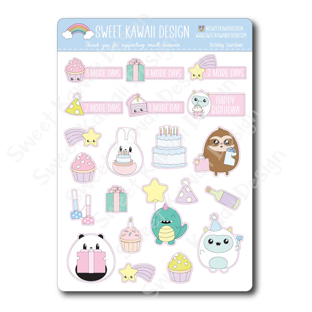 Kawaii Birthday Countdown Stickers