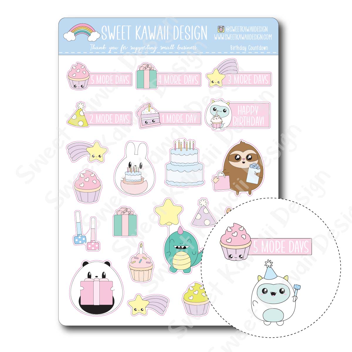 Kawaii Birthday Countdown Stickers