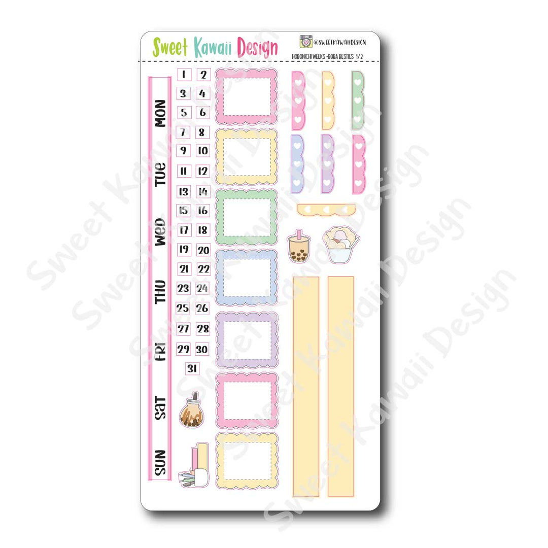 Kawaii Hobonichi Weeks Stickers - Boba Besties