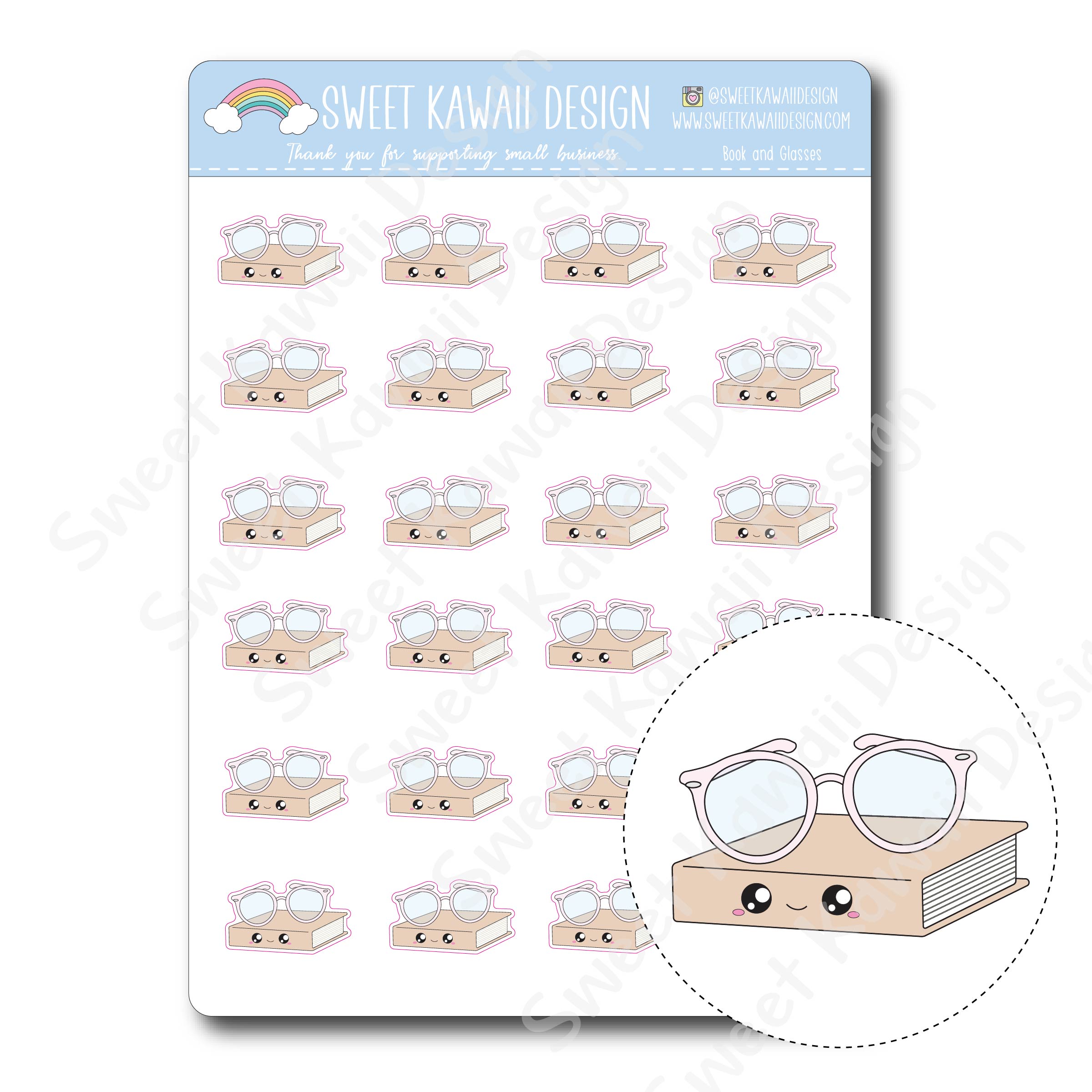 Kawaii Book and Glasses Stickers