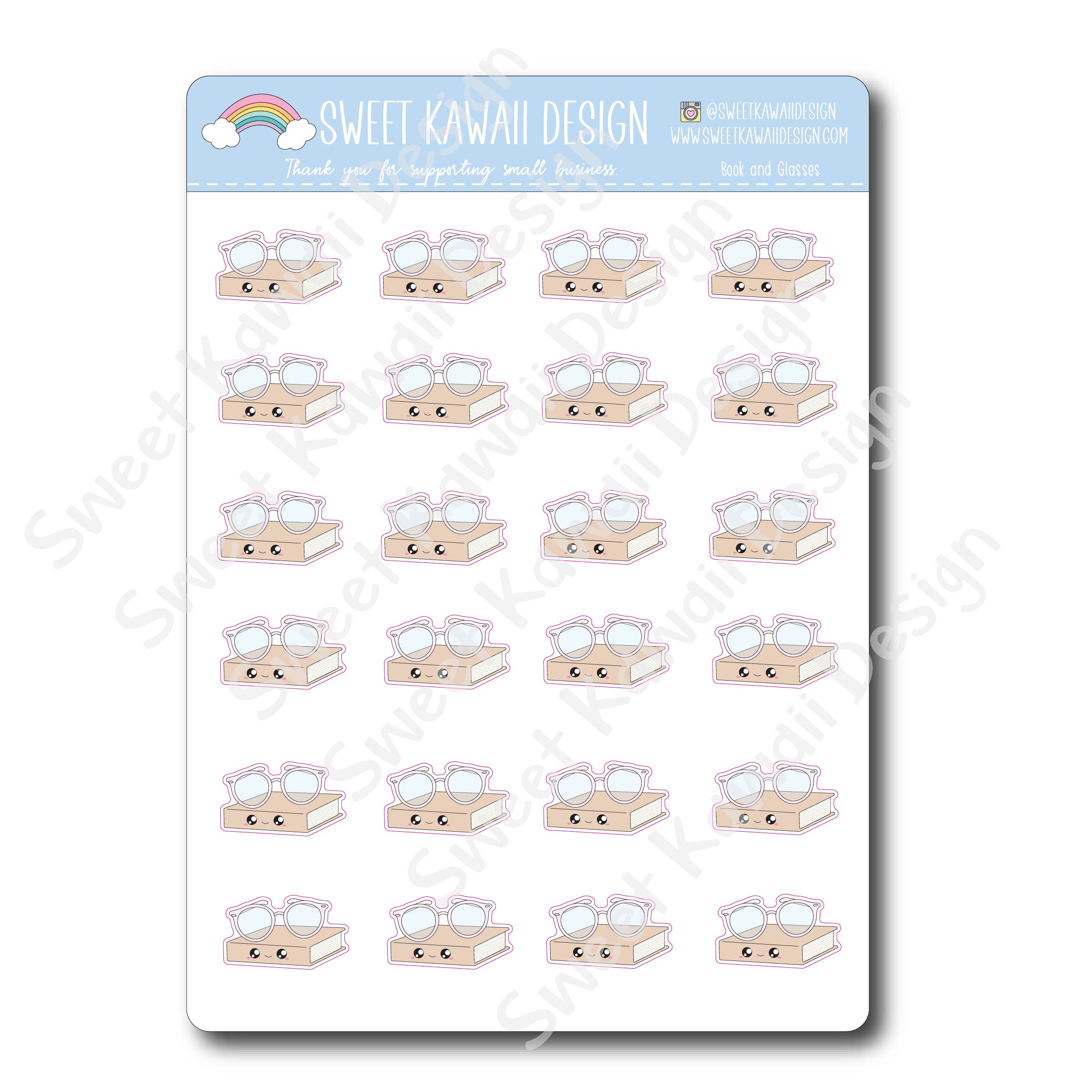 Kawaii Book and Glasses Stickers