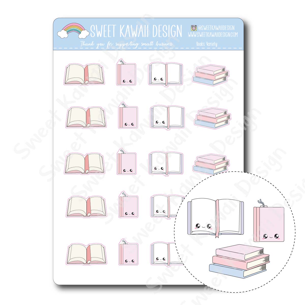 Kawaii Books (Variety) Stickers
