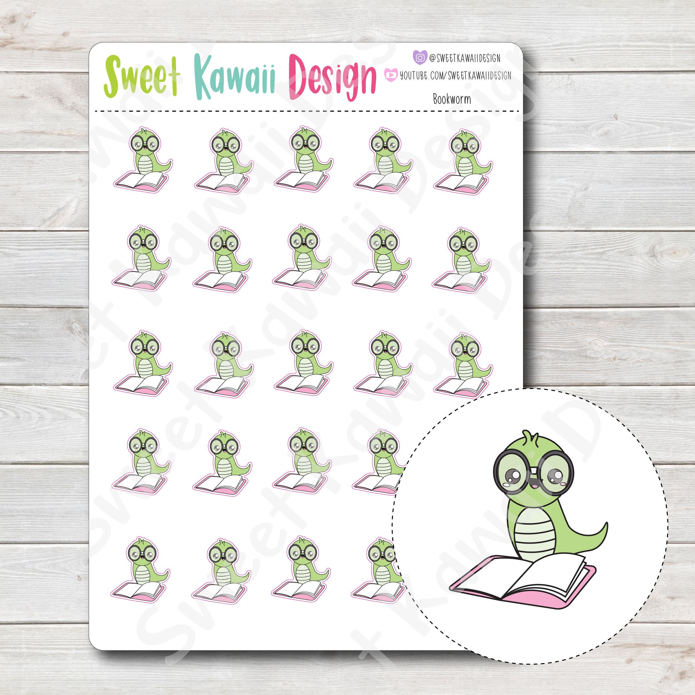 Kawaii Bookworm Stickers