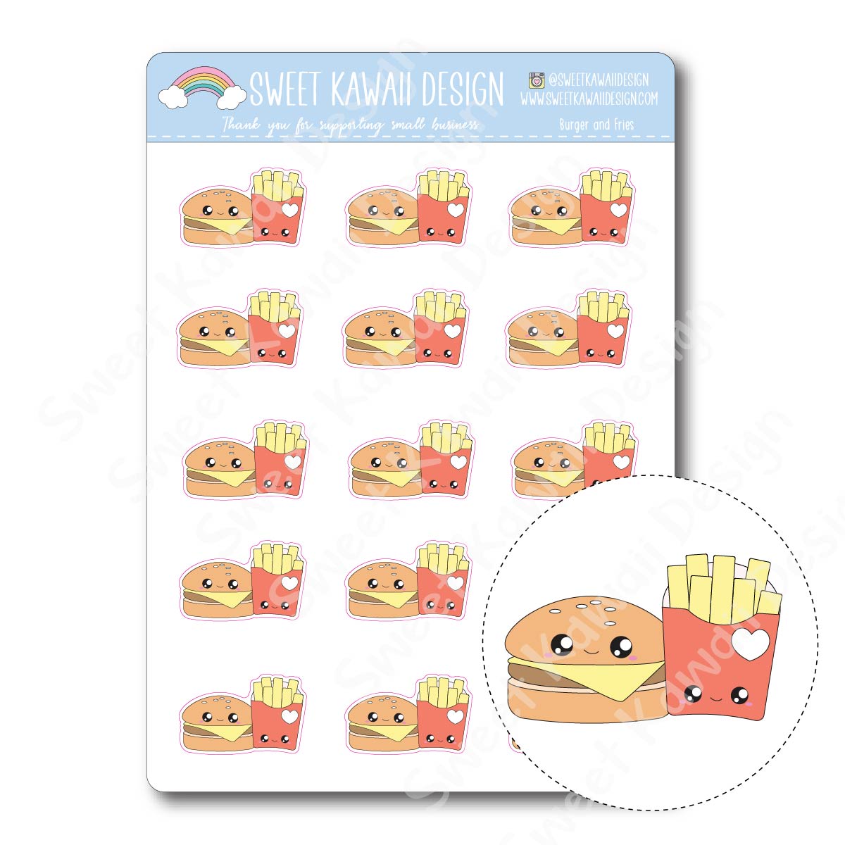 Kawaii Burger and Fries Stickers