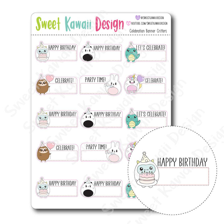 Kawaii Celebration Banner Critter Stickers