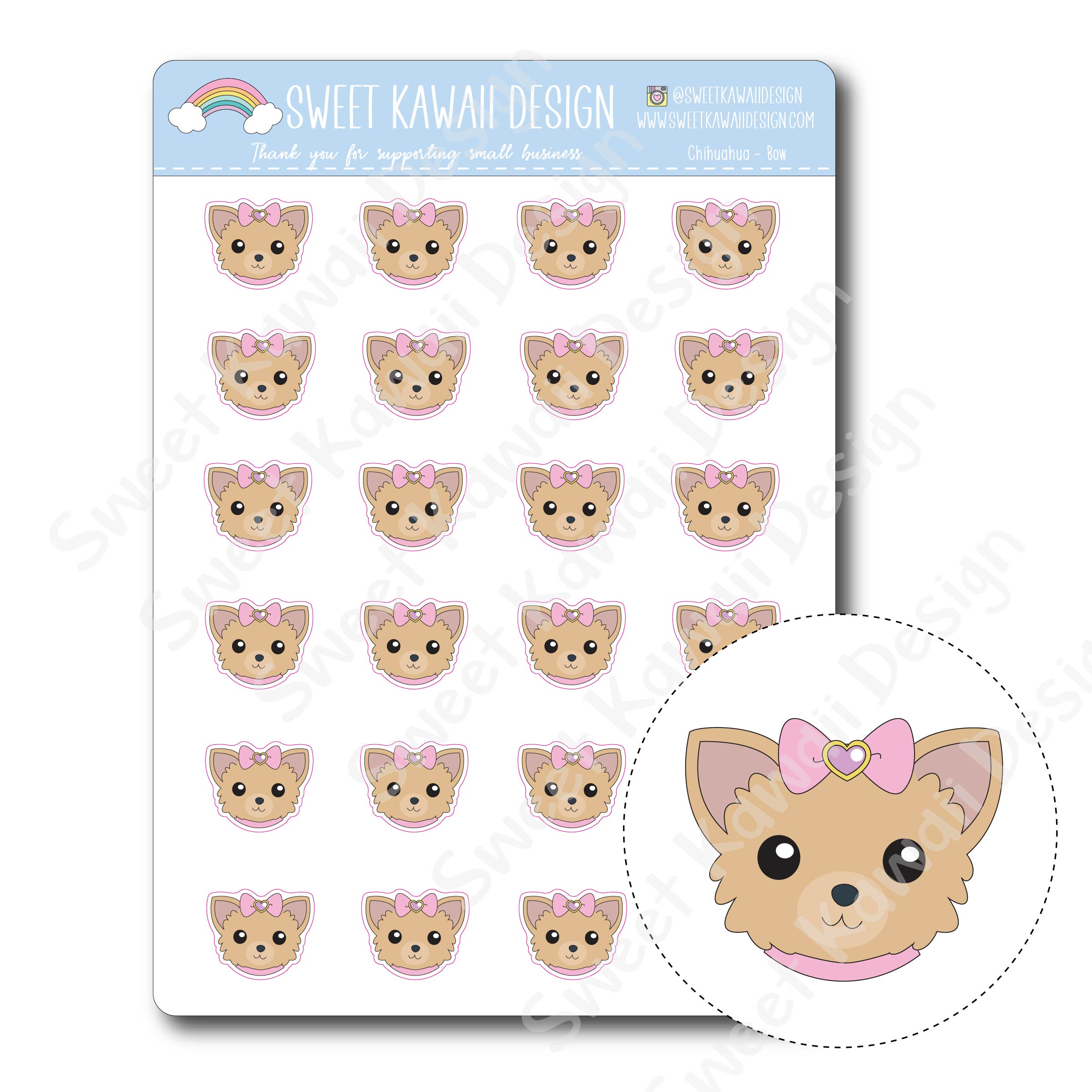 Kawaii Chihuahua Stickers - Bow