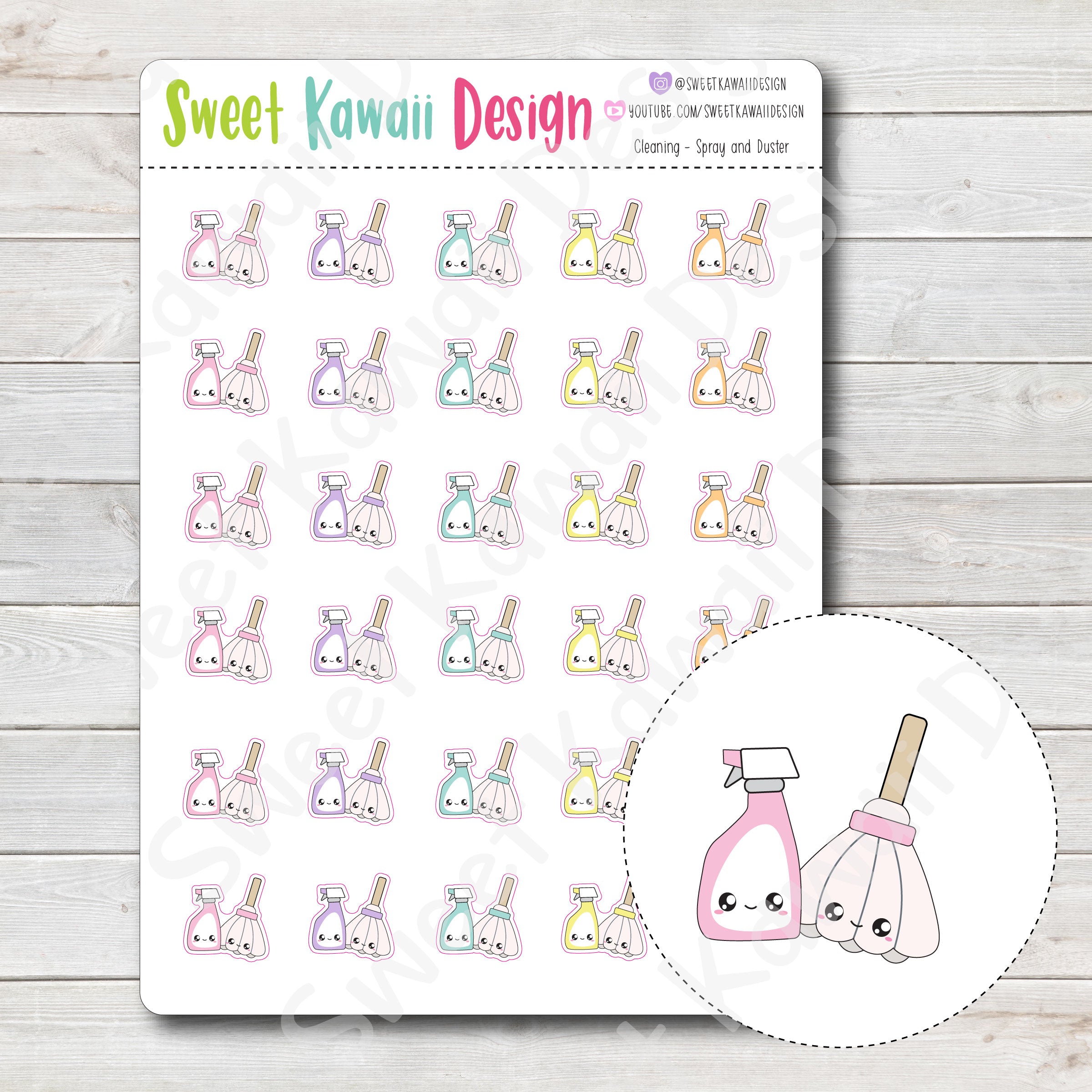 Kawaii Cleaning Stickers - Spray and Duster