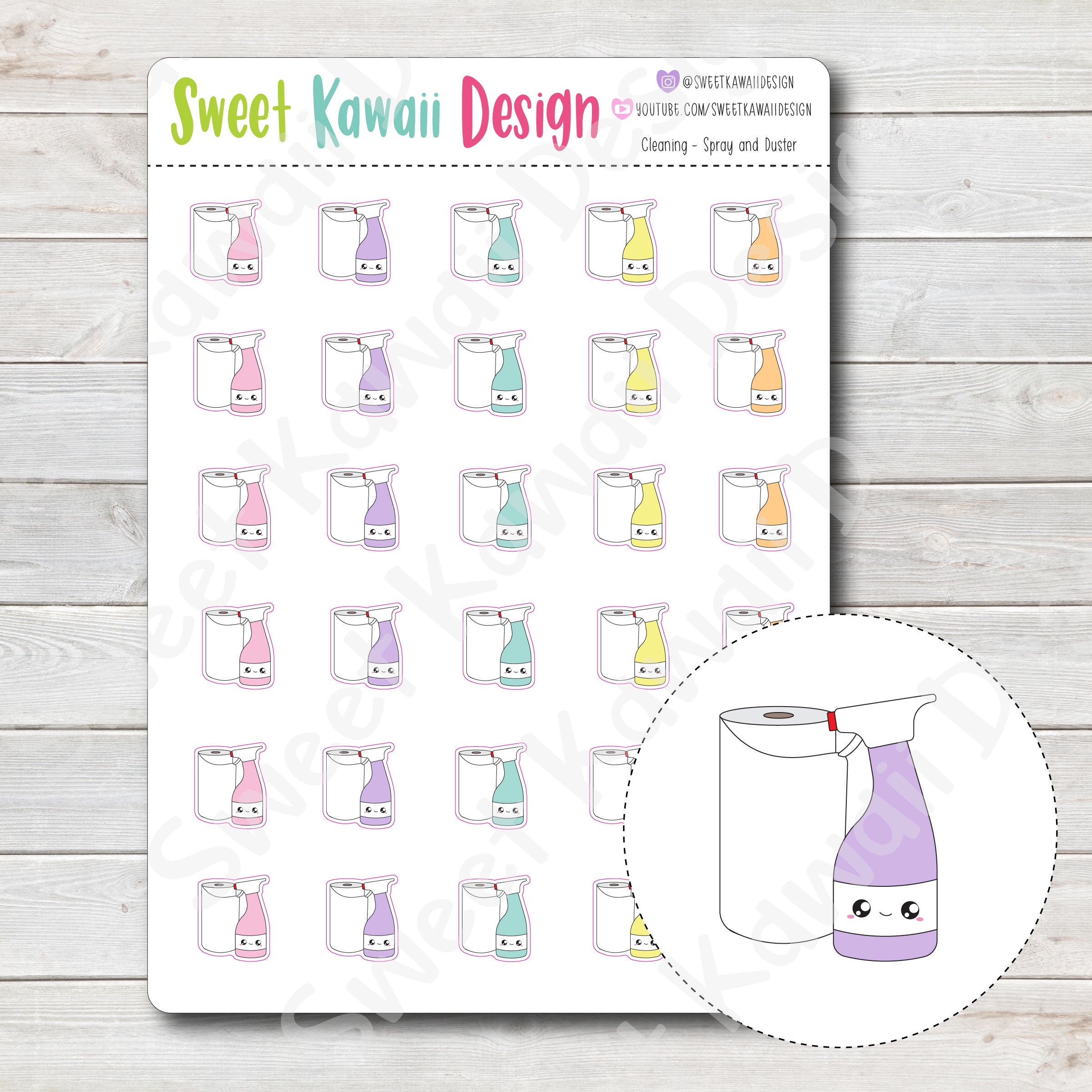 Kawaii Cleaning Stickers - Towel and Spray