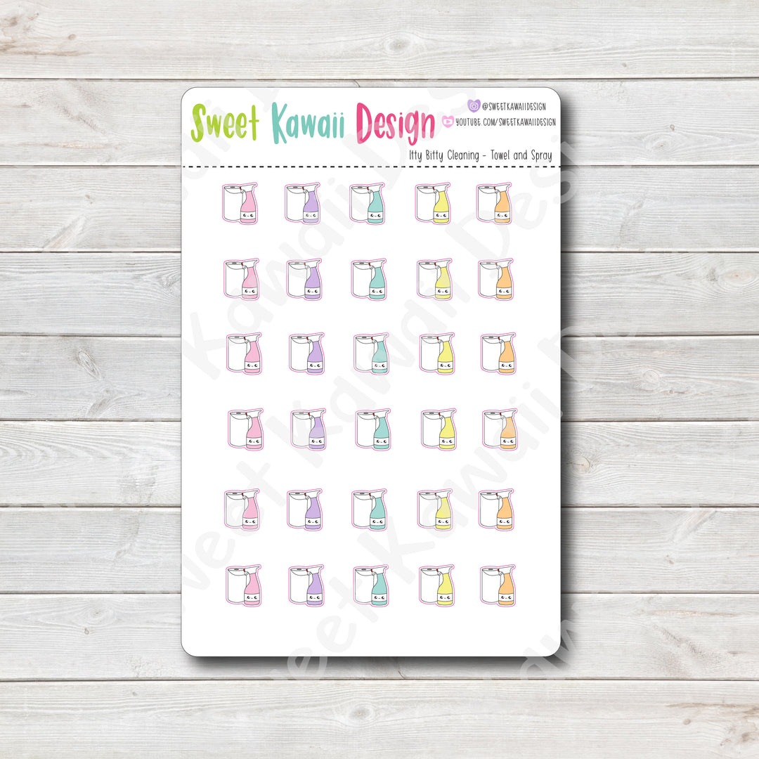 Kawaii Cleaning Stickers - Towel and Spray
