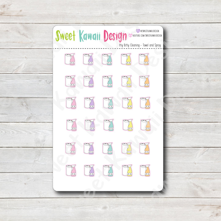 Kawaii Cleaning Stickers - Towel and Spray