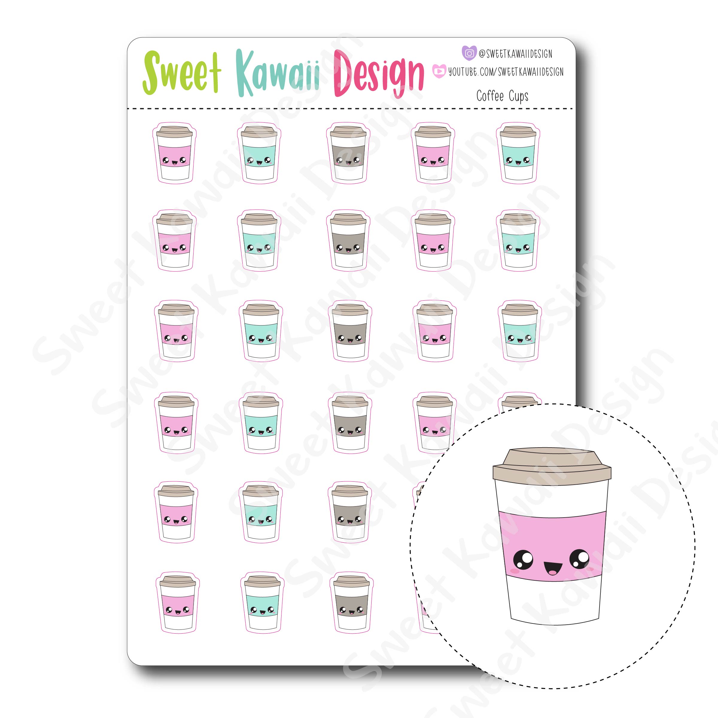 Kawaii Coffee Cup Stickers