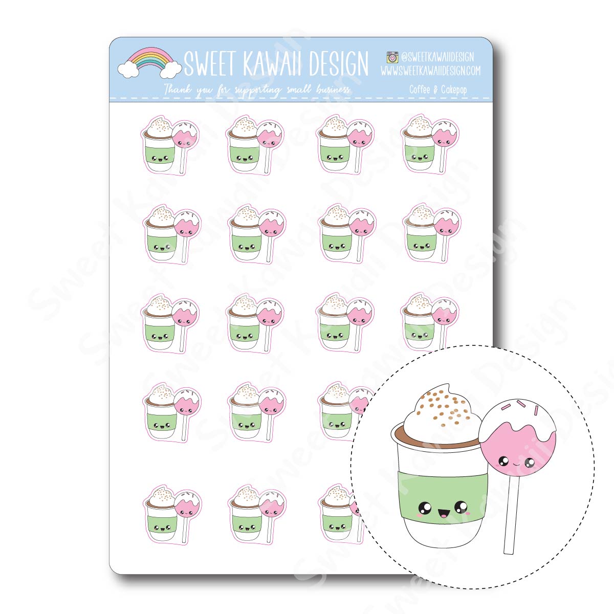 Kawaii Coffee and Cakepop Stickers