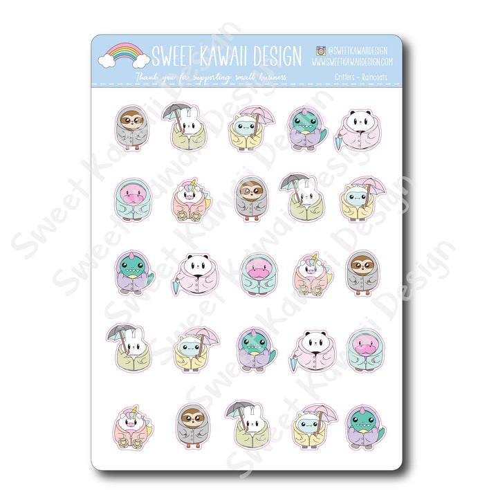 Kawaii Critter Stickers - Raincoat