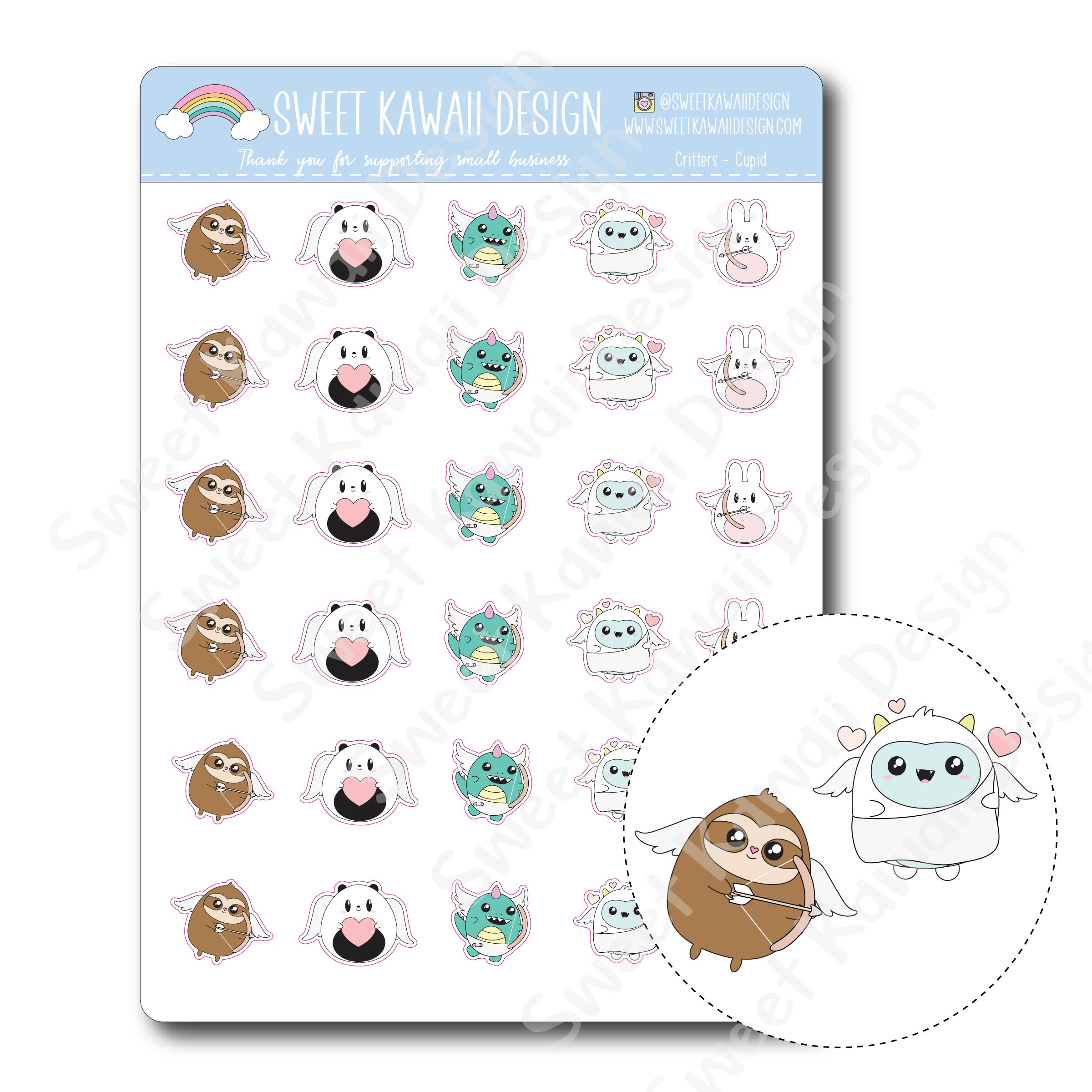 Kawaii Critter Stickers - Cupid