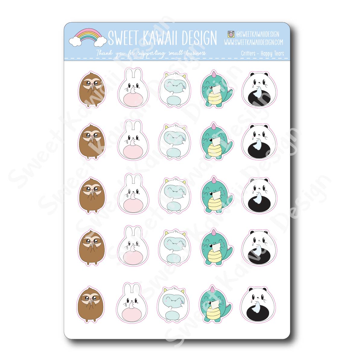 Kawaii Critter Stickers - Happy Tears
