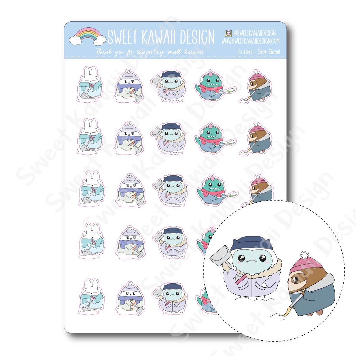 Kawaii Critter Stickers - Snow Shovel