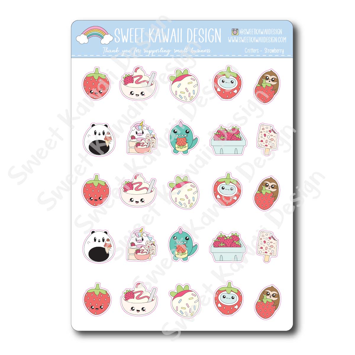 Kawaii Critter Stickers - Strawberry
