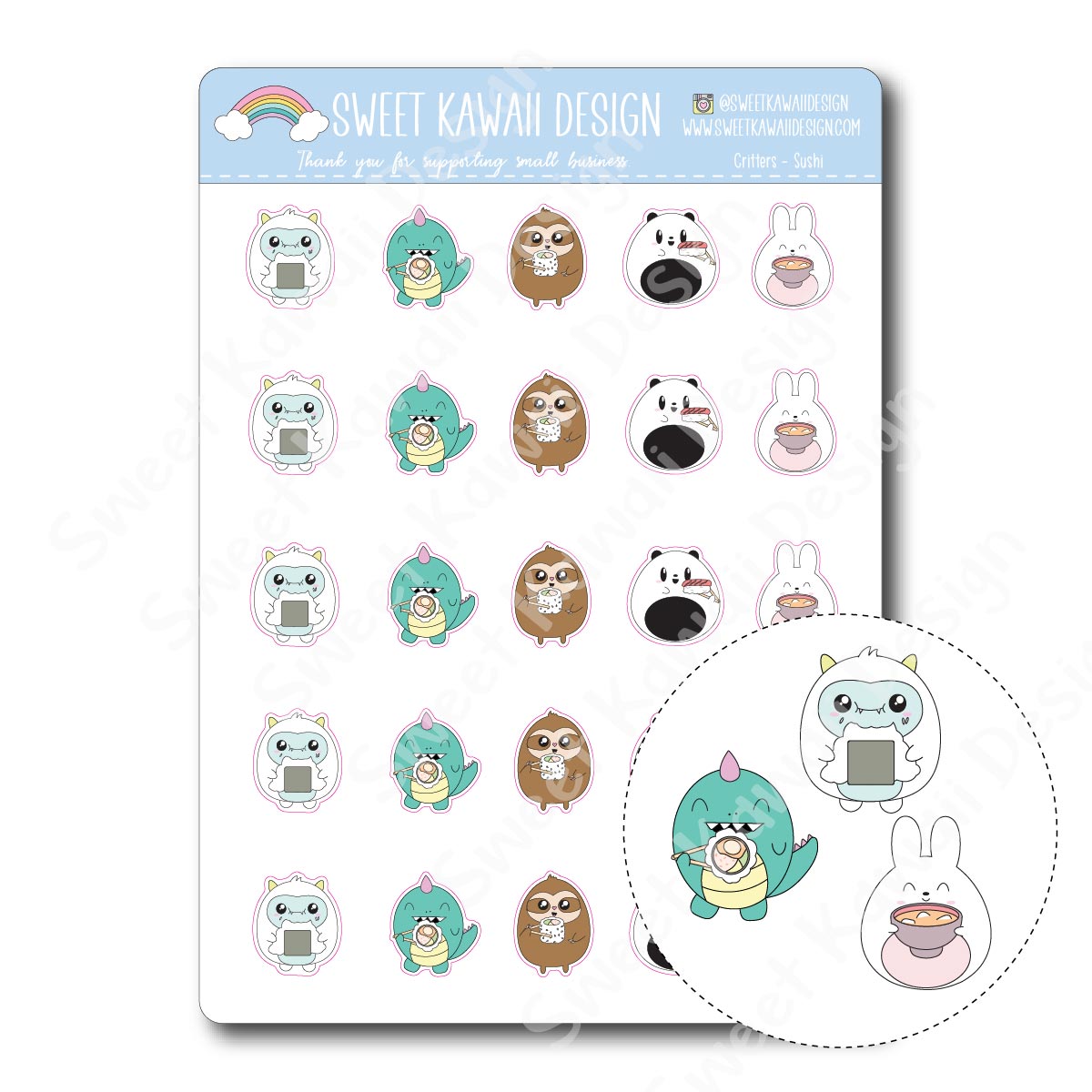 Kawaii Critter Stickers - Sushi