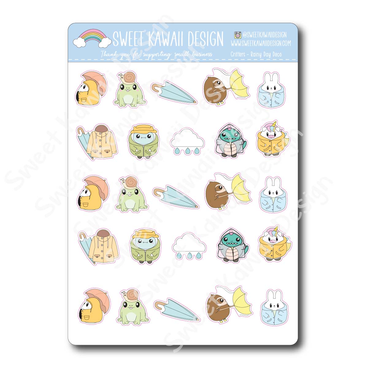 Kawaii Critters Stickers - Rainy Day Deco