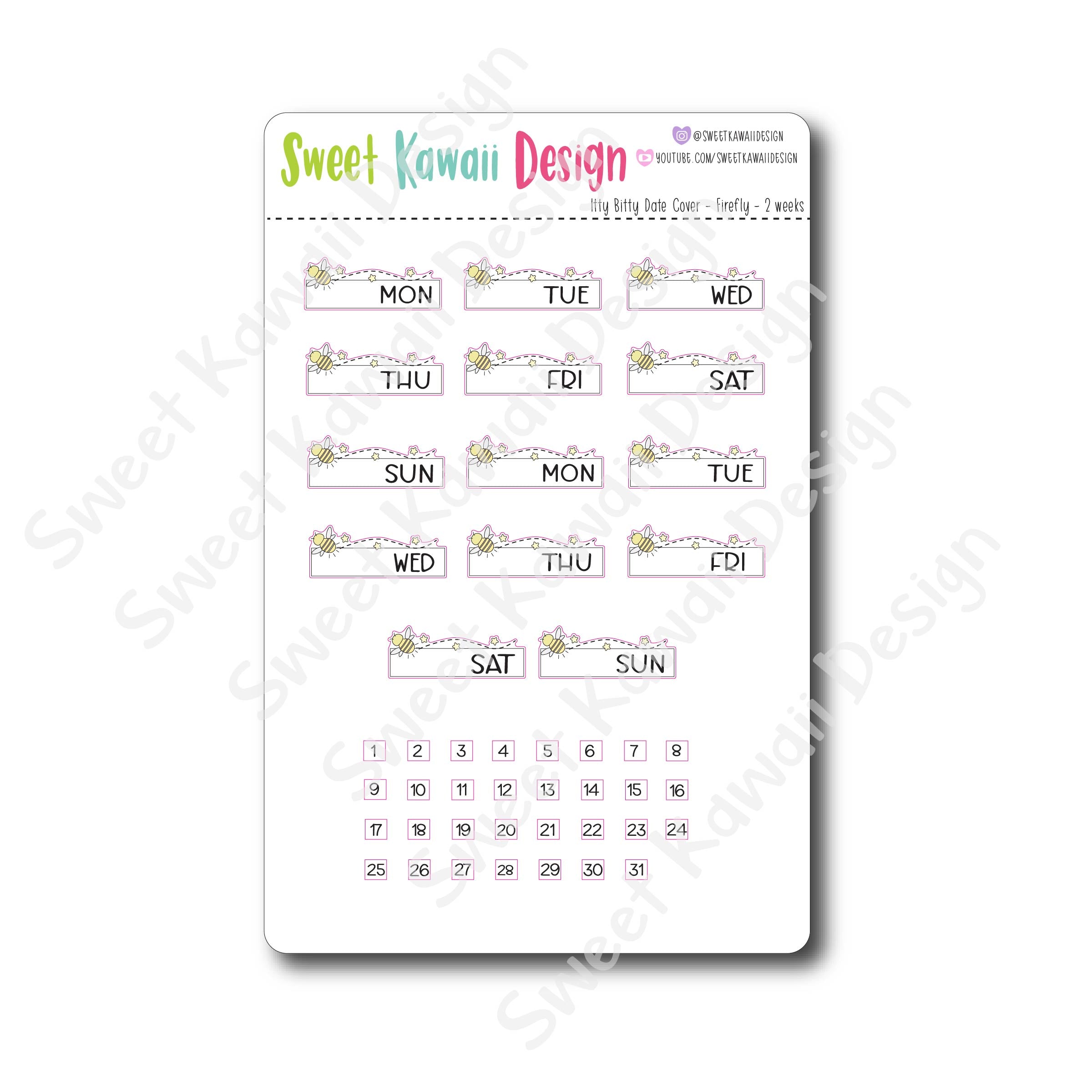 Kawaii Date Cover Stickers - Firefly