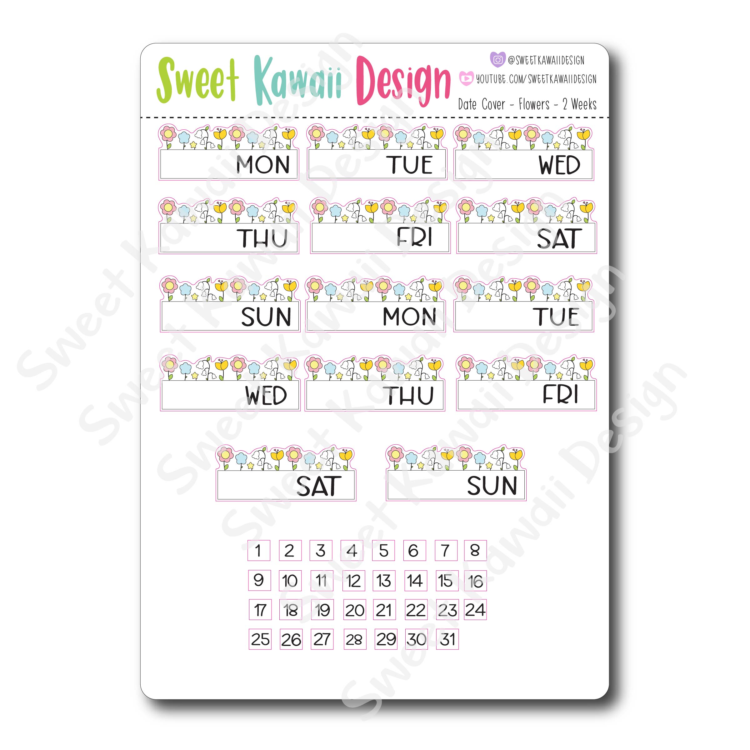 Kawaii Date Cover Stickers - Flowers