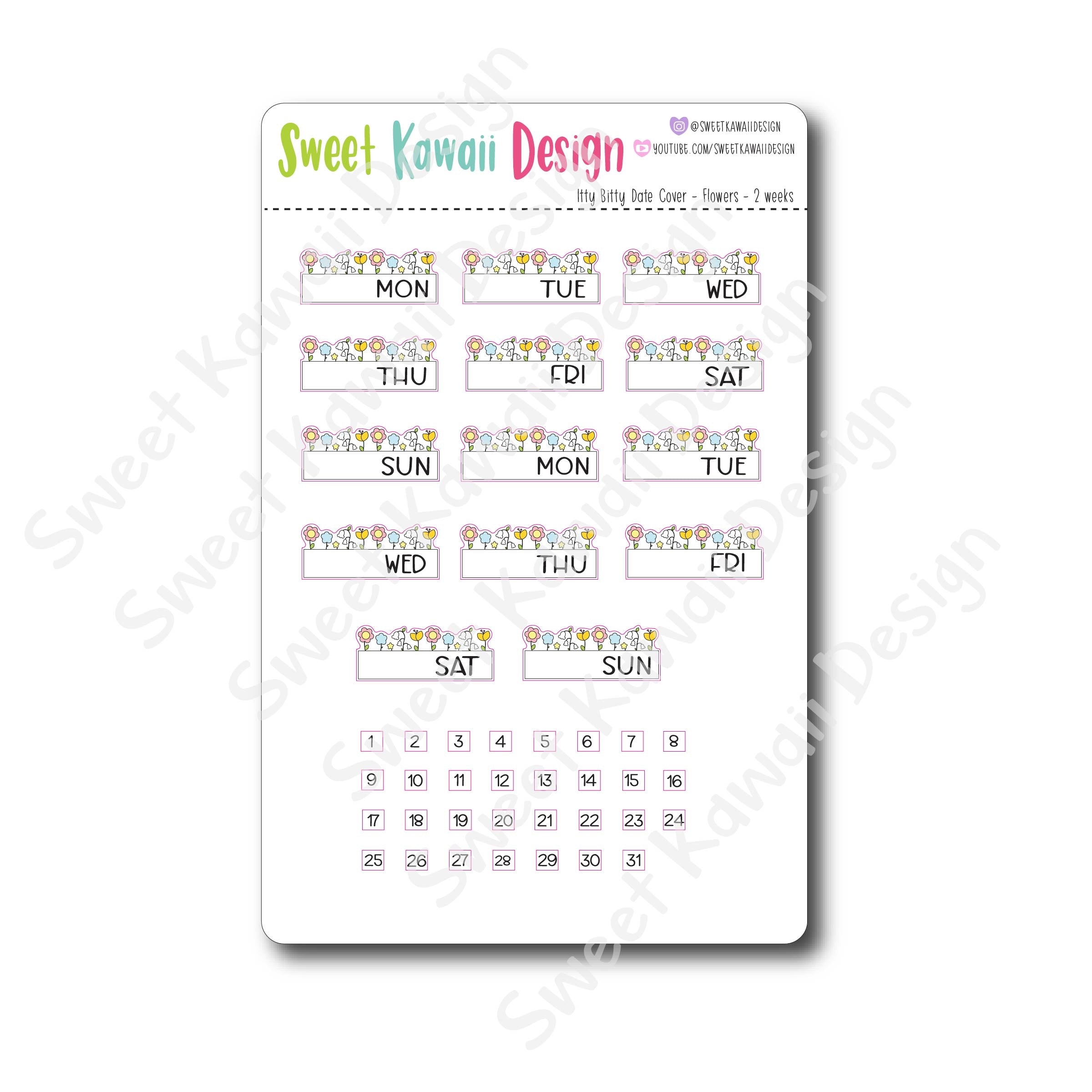 Kawaii Date Cover Stickers - Flowers