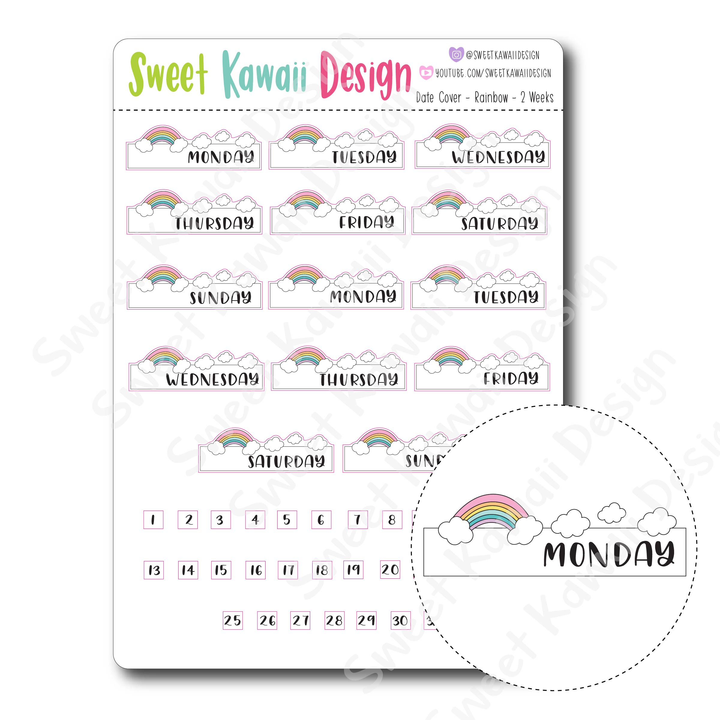 Kawaii Date Cover Stickers - Rainbow