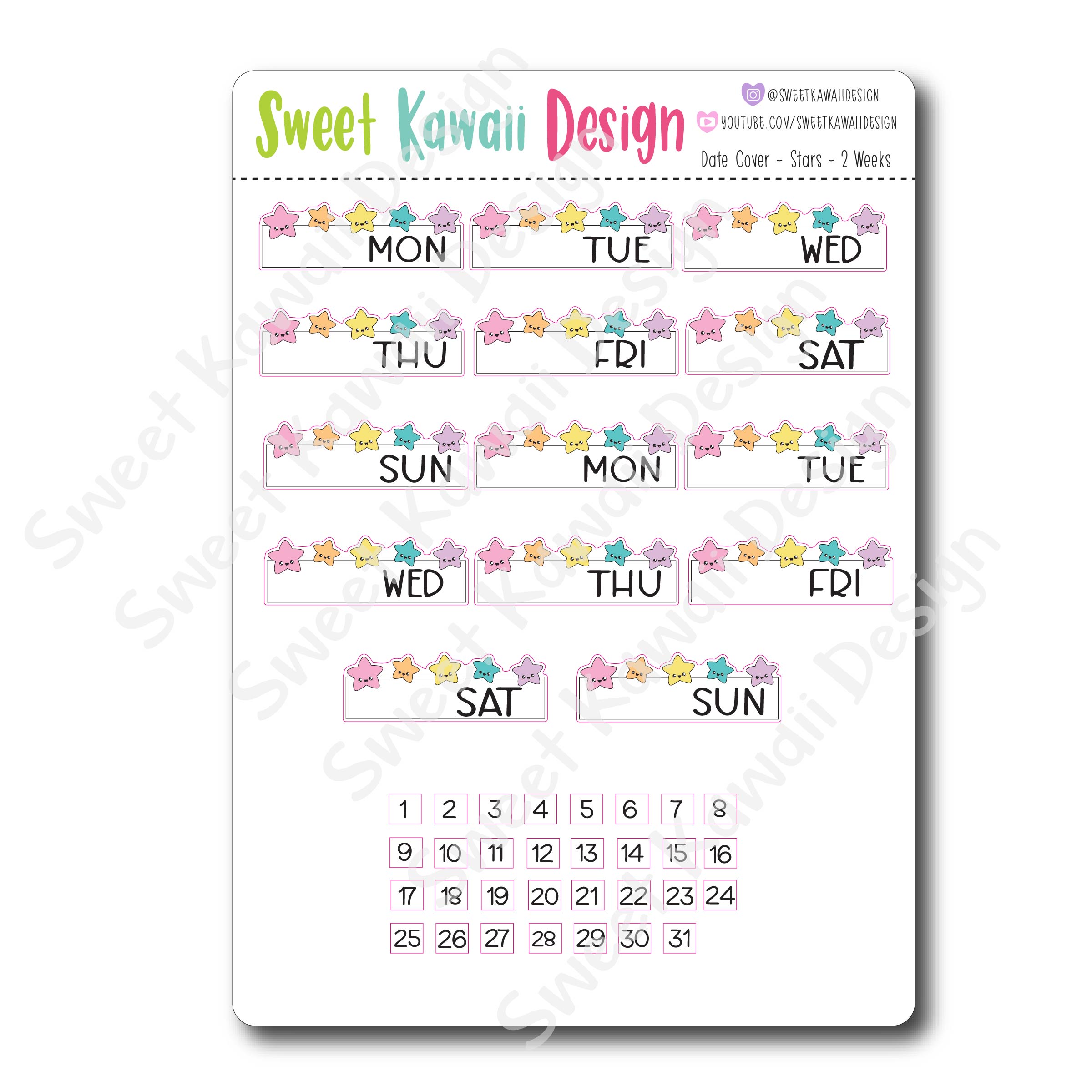 Kawaii Date Cover Stickers - Stars